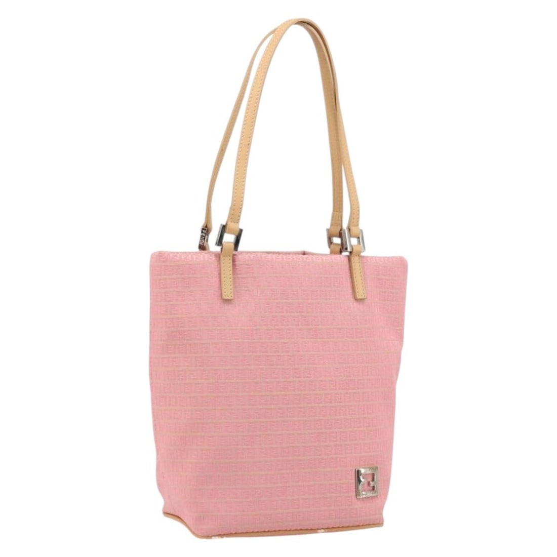 Pink Zucchino Canvas Fendi Tote Bag with Silver Accents Italy: Pink Zucchino Canvas Fendi Tote Bag with Silver Accents Italy This FENDI Zucchino Canvas Tote Bag features a pink and silver design with the signature Zucchino canvas exterior. The tote is crafted in 