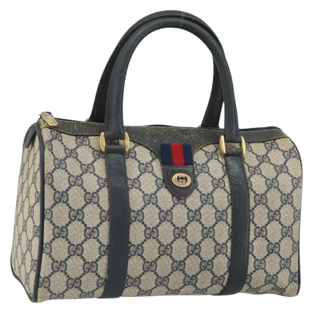 Gucci 116 02 006 Sherry Line Boston Bag Navy GG Supreme PVC (1 of 18)