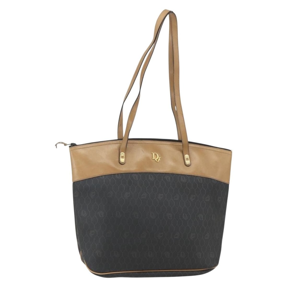 Christian Dior Honeycomb Canvas PVC Tote Bag Black Brown Gold: Christian Dior Honeycomb Canvas PVC Tote Bag Black Brown Gold A Christian Dior tote bag in black, brown, and gold, made from PVC leather and honeycomb canvas. It features a structured tote style and w