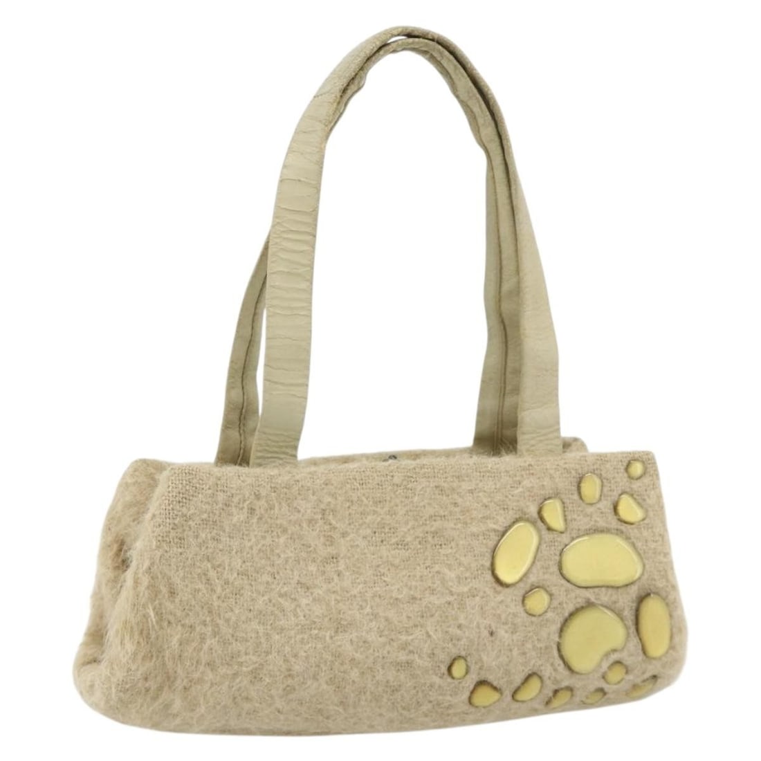 Bottega Veneta Beige Silver Wool Handbag Italy: Bottega Veneta Beige Silver Wool Handbag Italy This Bottega Veneta handbag is crafted from wool in a beige and silver color scheme. Designed for women, it features a compact silhouette with a handle