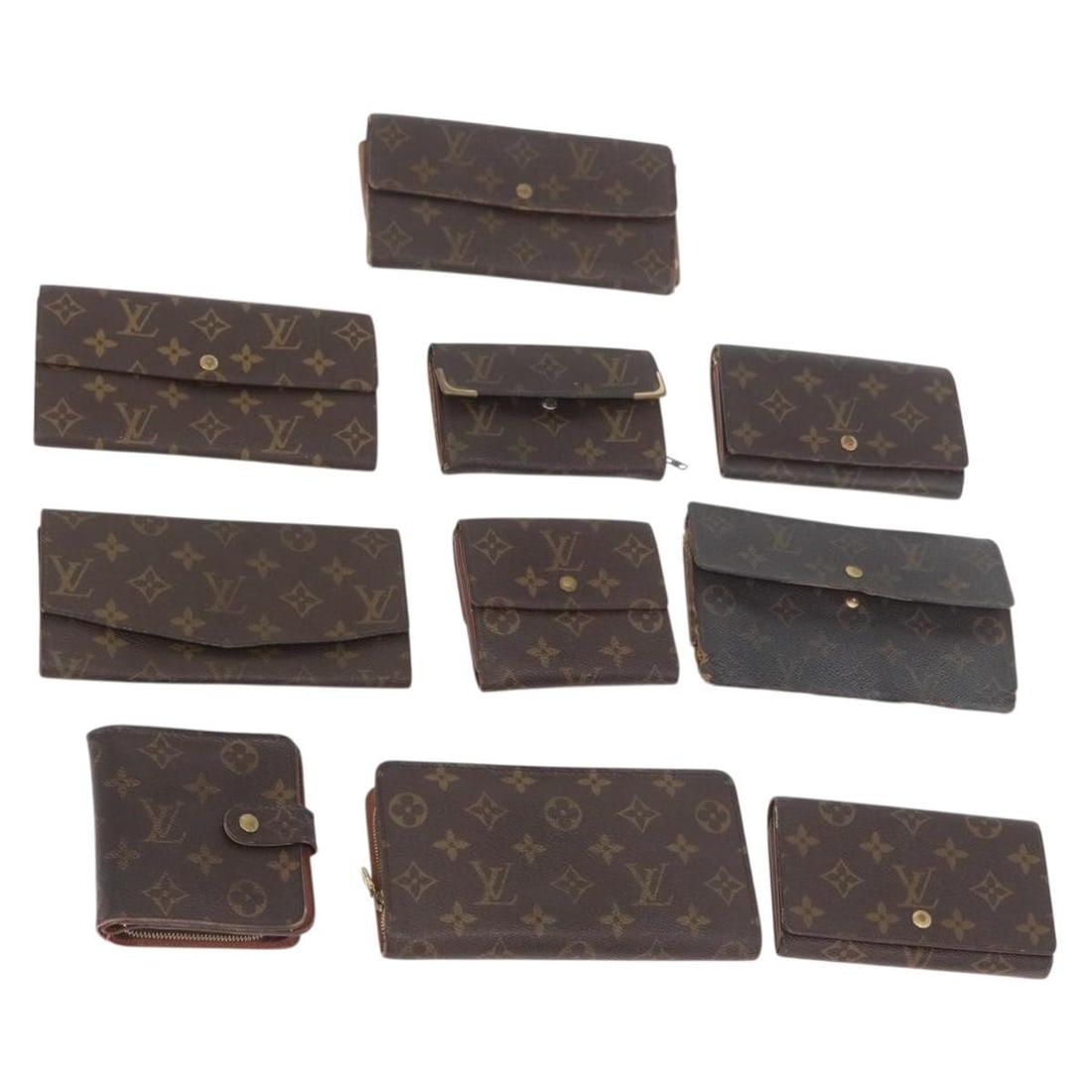 10 Louis Vuitton Monogram Canvas Wallets Bundle Authentic: 10 Louis Vuitton Monogram Canvas Wallets Bundle Authentic Louis Vuitton Monogram Wallet in Monogram Canvas. This wallet is offered as shown in the photo and does not include the item box or dust bag. 