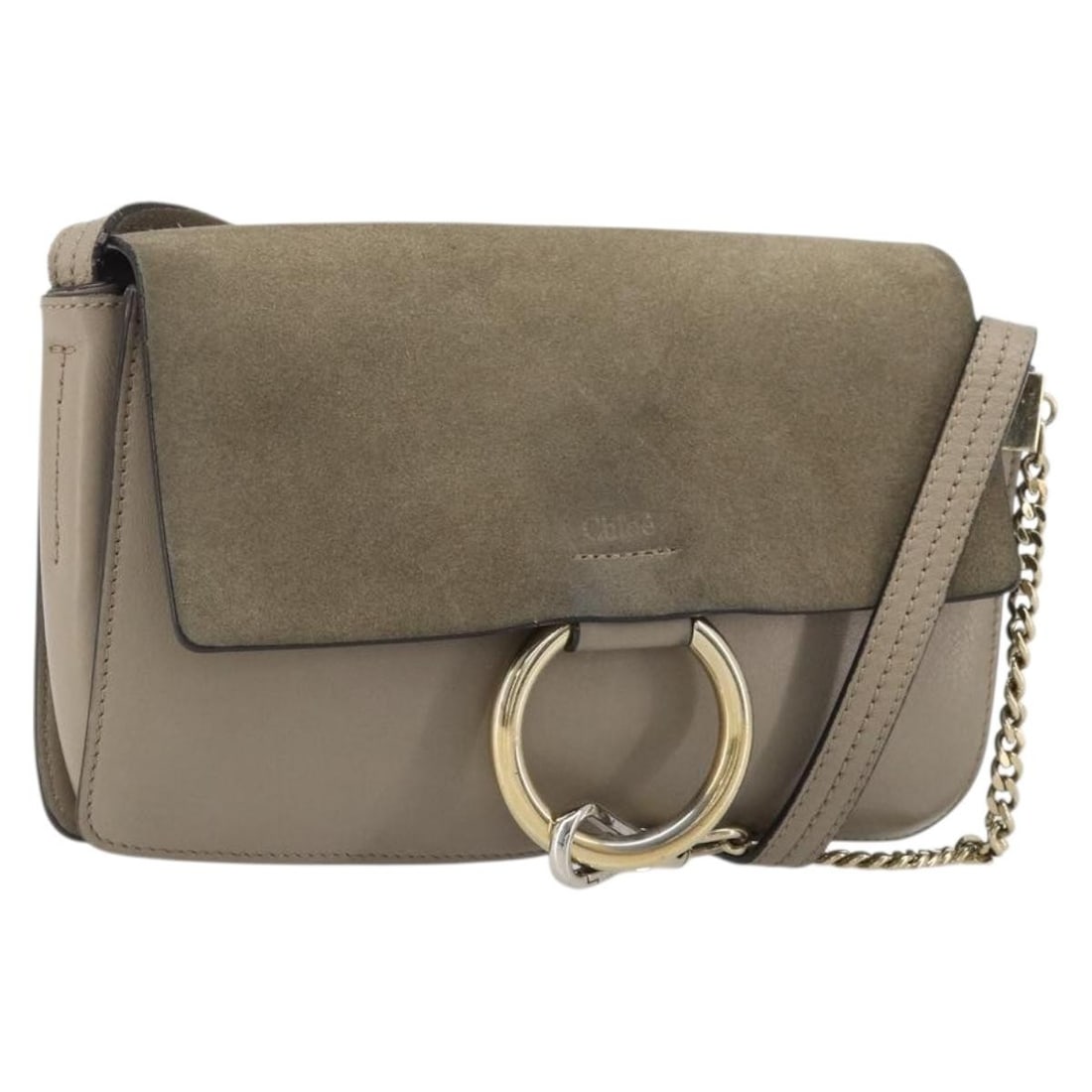 Gray Leather Shoulder Bag Chloe Fay Gold Tone Italy: Gray Leather Shoulder Bag Chloe Fay Gold Tone Italy Chloe shoulder bag in gray and gold leather, made in Italy. The bag measures approximately W23 cm x H13 cm x D2.5 cm, with a shoulder drop of about 