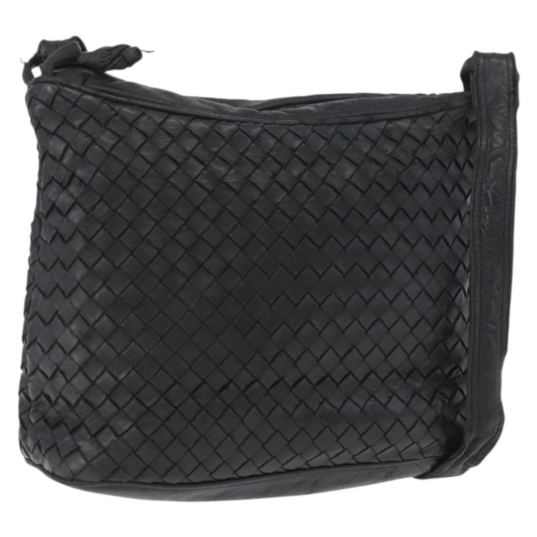 Bottega Veneta Intrecciato Black Leather Shoulder Bag Italy: Bottega Veneta Intrecciato Black Leather Shoulder Bag Italy Bottega Veneta Intrecciato shoulder bag in black leather, made in Italy. The bag measures approximately W25 x H20 x D9 cm, with a shoulder d