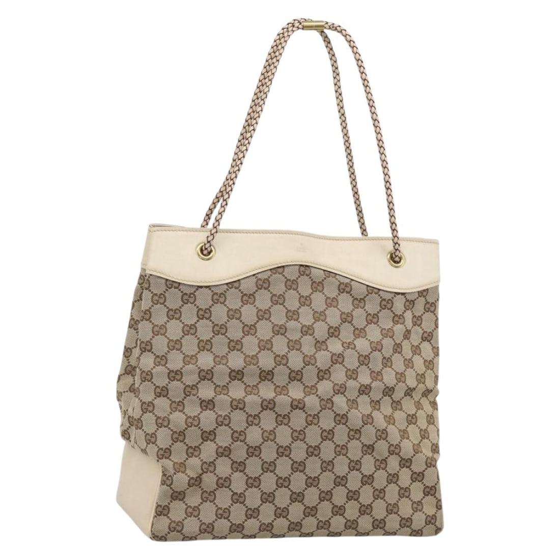 Gucci 109141 GG Canvas Tote Handbag Beige Gold: Gucci 109141 GG Canvas Tote Handbag Beige Gold A Gucci tote bag in GG Canvas with a beige and gold colorway. Made in Italy, this women's bag measures approximately 31 cm wide, 30 cm high, and 15 cm de