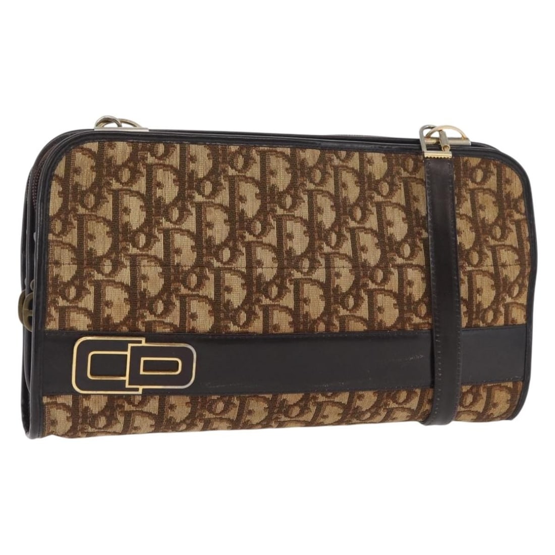 Christian Dior Trotter Shoulder Bag in Beige Gold Canvas: Christian Dior Trotter Shoulder Bag in Beige Gold Canvas A Christian Dior shoulder bag in beige and gold Trotter canvas, made in France. It features a shoulder strap and measures approximately W29 cm 