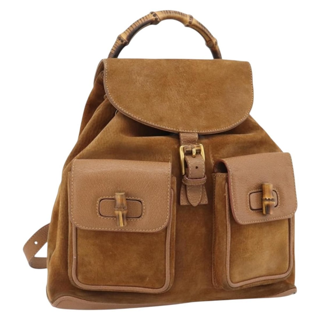Gucci 003 2058 0016 Suede Bamboo Backpack Brown Gold: Gucci 003 2058 0016 Suede Bamboo Backpack Brown Gold Gucci bamboo backpack in brown suede with gold-tone accents. Made in Italy, this women's backpack is from product line 003 2058 0016. Please note t