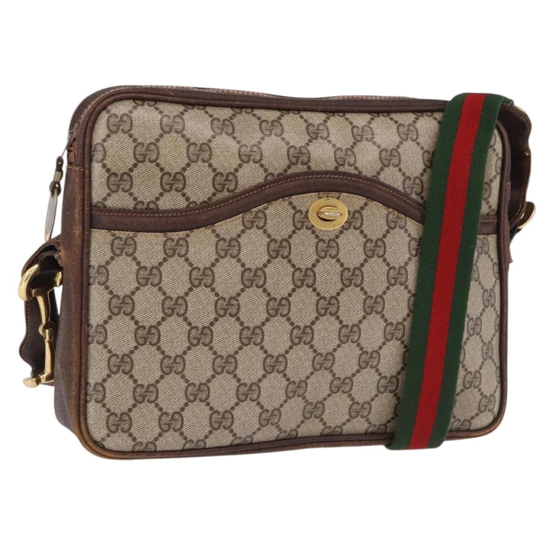 Gucci Sherry Line GG Supreme PVC Shoulder Bag Beige Gold: Gucci Sherry Line GG Supreme PVC Shoulder Bag Beige Gold Gucci GG Supreme Web Sherry Line shoulder bag in beige and gold PVC leather/GG canvas, made in Italy. This women's shoulder bag measures approx