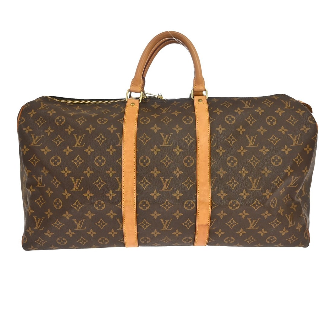 Louis Vuitton Keepall 55 Monogram Canvas Duffle Bag M41424: Louis Vuitton Keepall 55 Monogram Canvas Duffle Bag M41424 Louis Vuitton Keepall 55 travel handbag in Monogram canvas and leather, designed in a duffle style with a zip closure and double handles. It 
