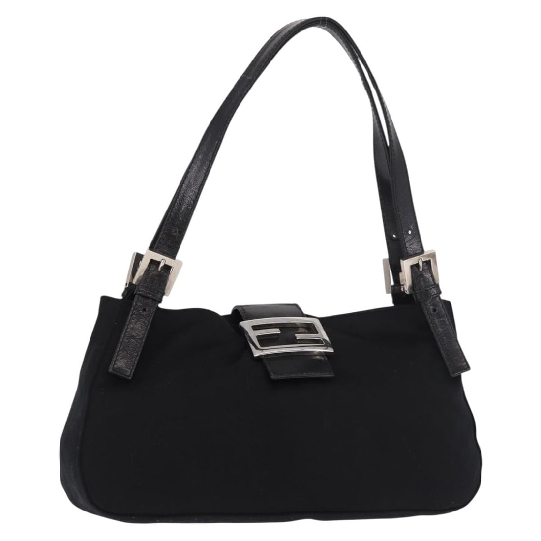 FENDI Mamma Baguette Cotton Jersey Shoulder Bag Black Silver: FENDI Mamma Baguette Cotton Jersey Shoulder Bag Black Silver Fendi Mamma Baguette shoulder bag in black and silver cotton jersey, made in Italy. This women's shoulder bag has an approximate size of 7.