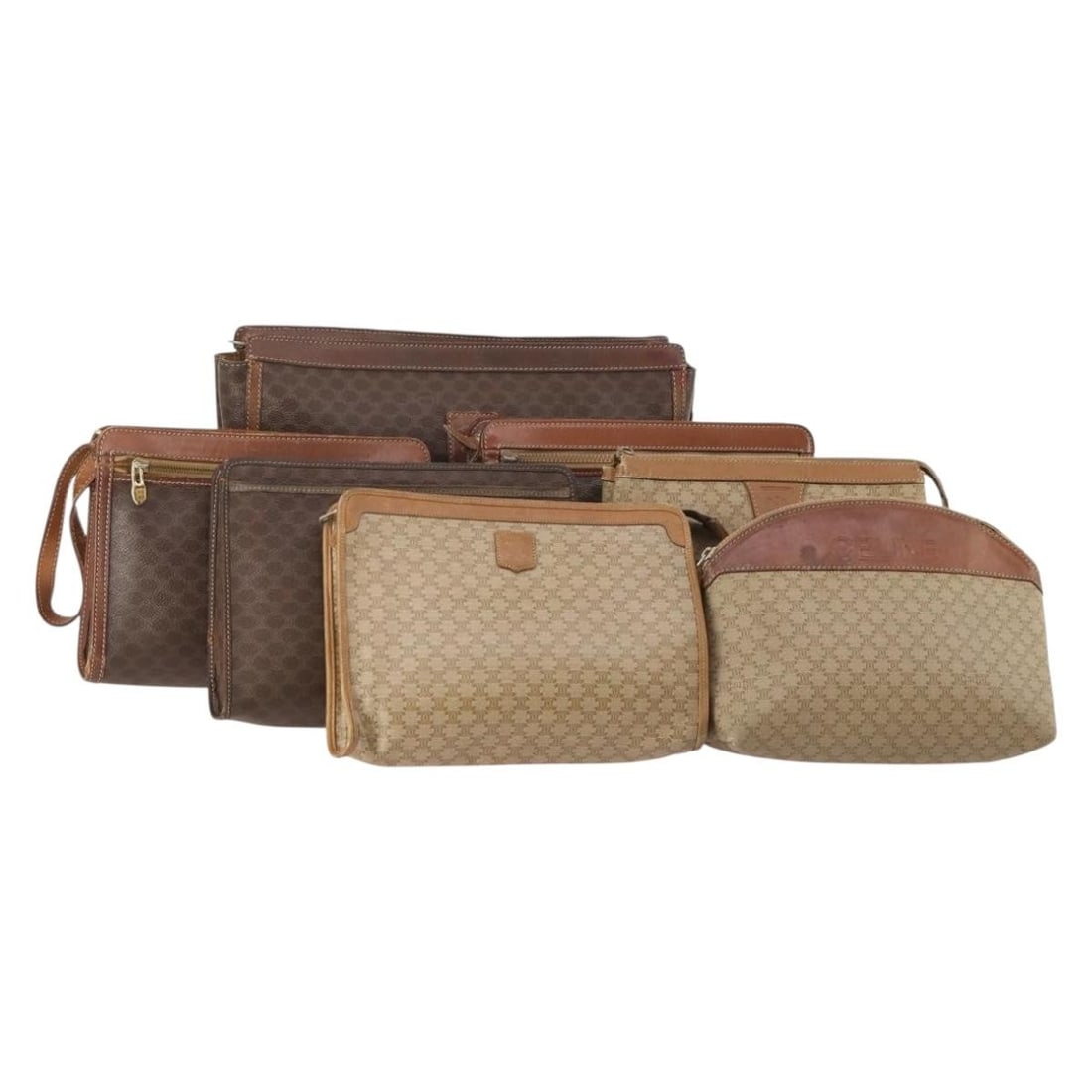 Set of 6 CELINE Macadam PVC Leather Clutch Bags Brown Beige: Set of 6 CELINE Macadam PVC Leather Clutch Bags Brown Beige CELINE Macadam Canvas clutch bag in brown and beige, made in Italy from PVC leather and Macadam canvas. This special bundle offer is for the
