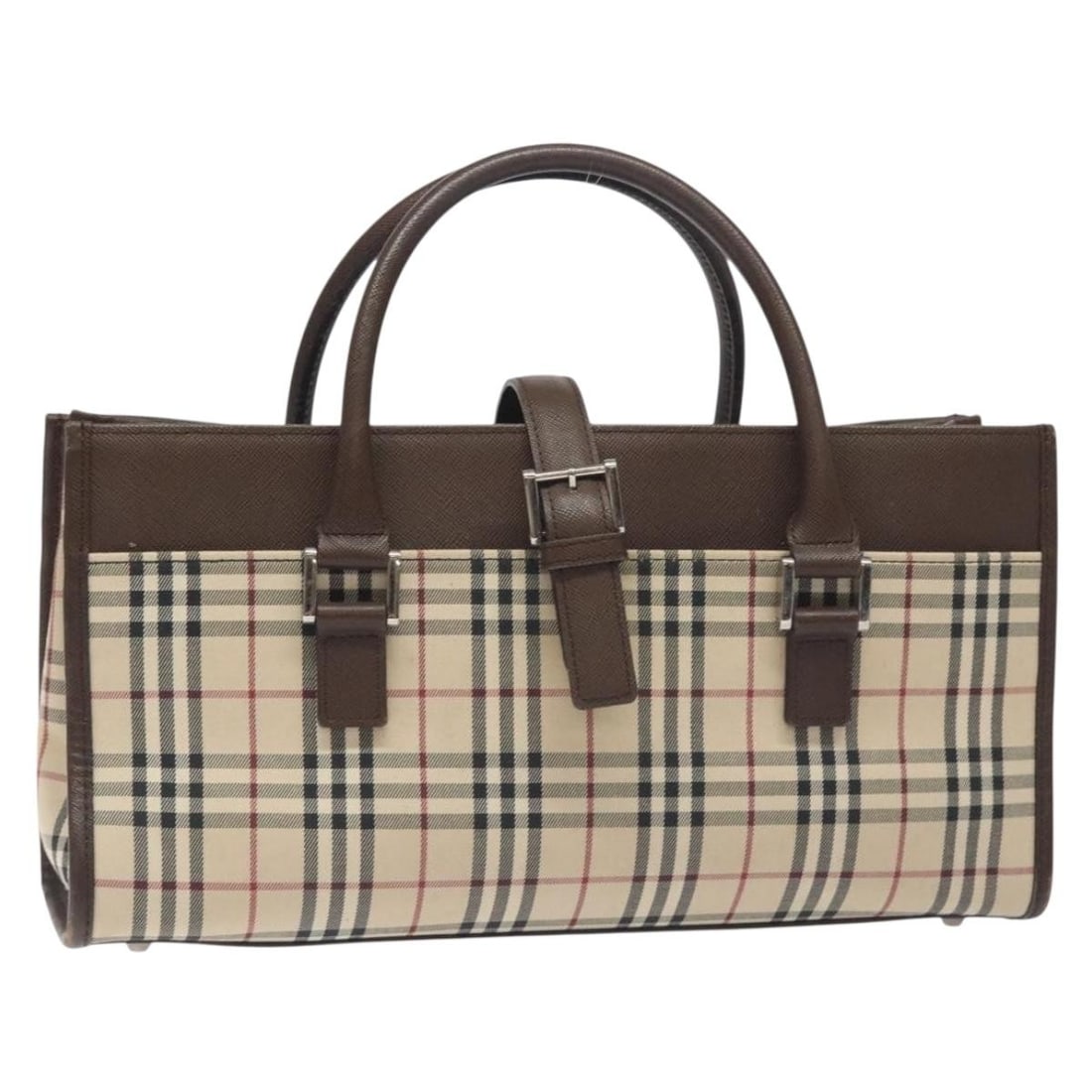Burberry Nova Check Canvas Handbag Beige Silver: Burberry Nova Check Canvas Handbag Beige Silver Burberry Nova Check hand bag in beige and silver canvas. The bag measures approximately W32 cm x H17 cm x D9 cm, with a handle drop of approximately 9 c