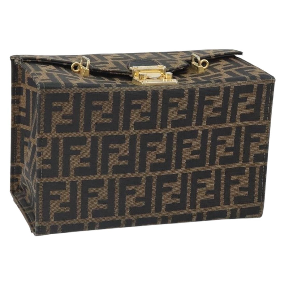 FENDI Zucca Canvas Vanity Hand Bag in Black Brown: FENDI Zucca Canvas Vanity Hand Bag in Black Brown FENDI Zucca Canvas vanity handbag in black and brown, made in Italy. This women's handbag features Zucca canvas exterior material and comes in the sta