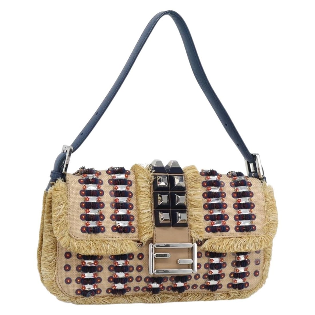 Fendi Mamma Baguette Beige Shoulder Bag with Dust Bag: Fendi Mamma Baguette Beige Shoulder Bag with Dust Bag Fendi Mamma Baguette shoulder bag in beige and silver, made in Italy. It comes with a dust bag and features a shoulder drop of approximately 12 to
