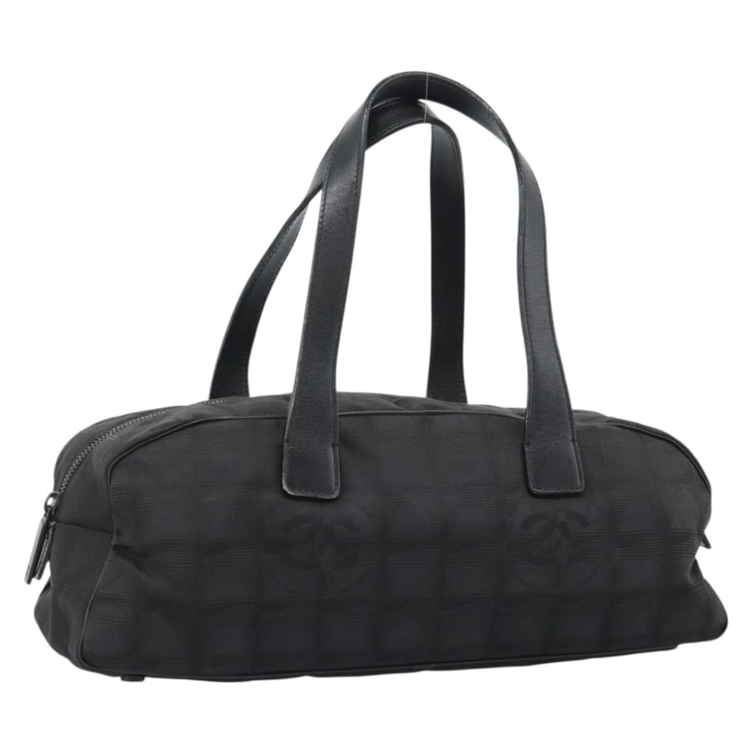 CHANEL New Travel Line Black Nylon Handbag CC Italy: CHANEL New Travel Line Black Nylon Handbag CC Italy CHANEL New Travel Line hand bag in black nylon, made in Italy. It features a structured hand bag style with a handle drop of approximately 6.7 inche