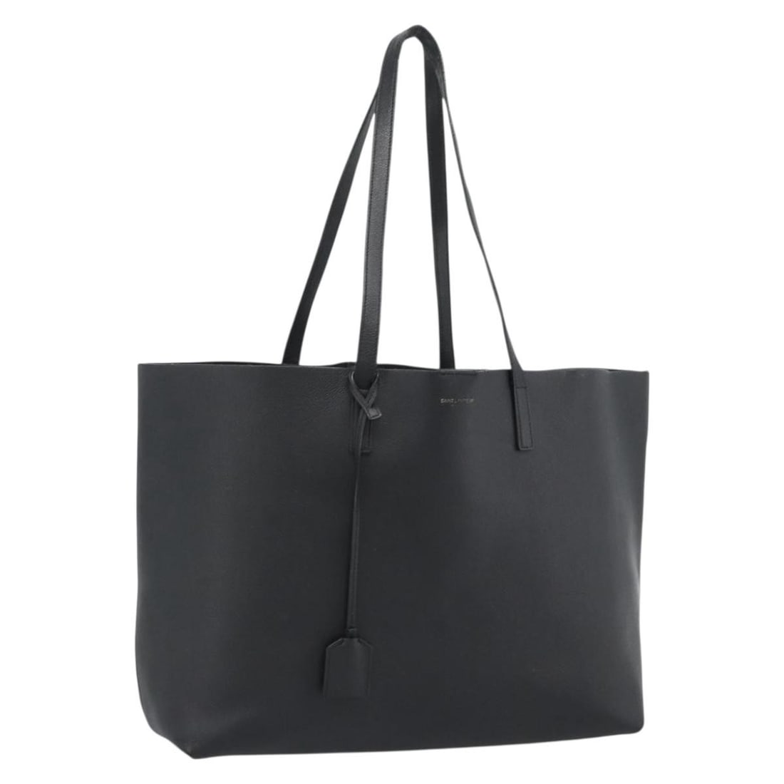 Saint Laurent Black Leather Large Tote Bag with Clochette Charm: Saint Laurent Black Leather Large Tote Bag with Clochette Charm Saint Laurent large shopping tote bag in leather with a black and gold color scheme. Made in Italy, this women's tote bag features a str
