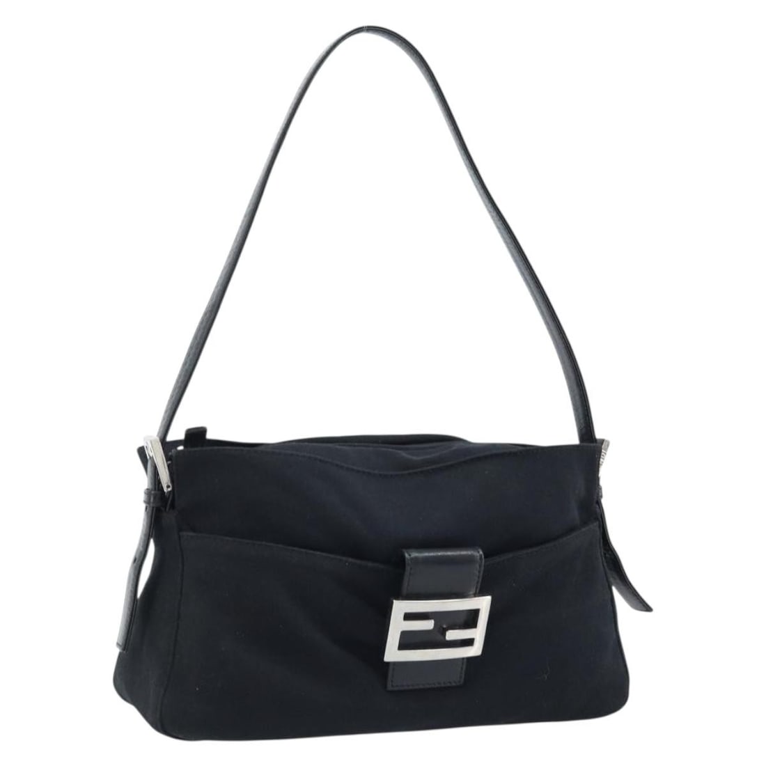 FENDI Mamma Baguette Nylon Shoulder Bag Black Silver: FENDI Mamma Baguette Nylon Shoulder Bag Black Silver Fendi Mamma Baguette shoulder bag in black and silver nylon, made in Italy. This women's bag features a shoulder strap with an approximate drop of 