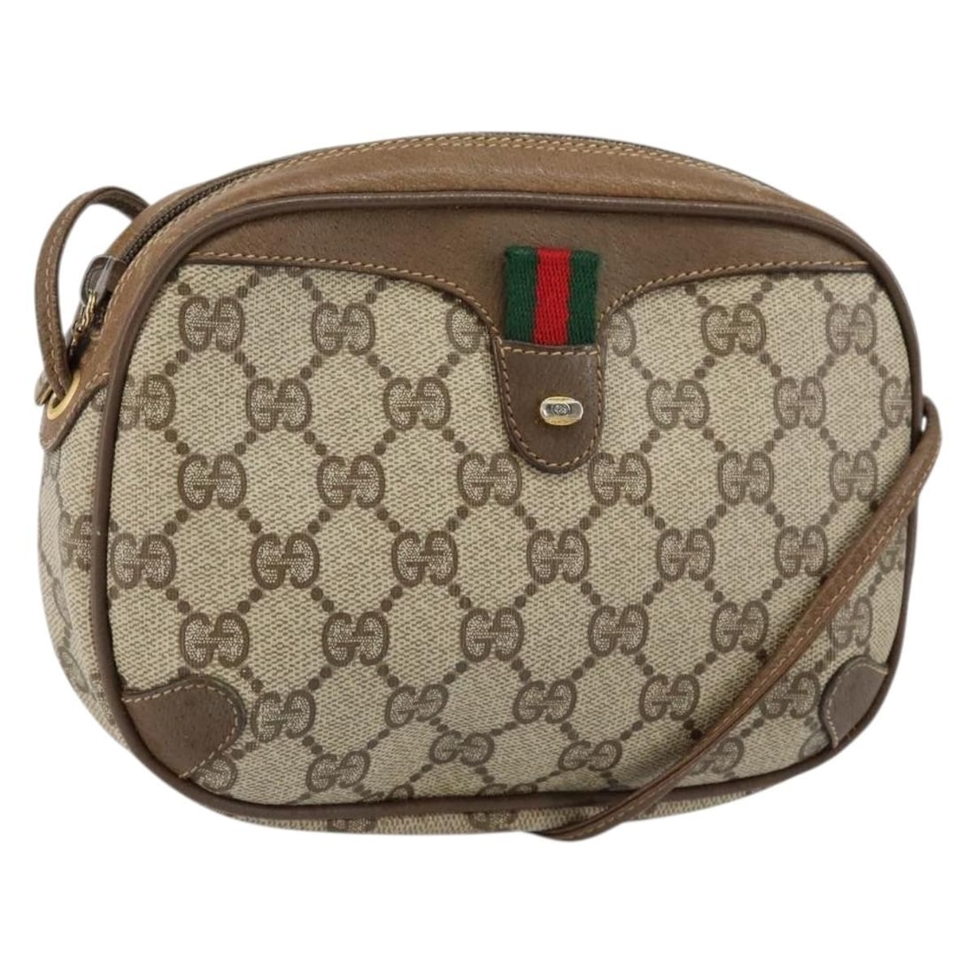 GUCCI GG Supreme Sherry Line Beige Gold PVC Shoulder Bag 89 02 066 Auth: GUCCI GG Supreme Sherry Line Beige Gold PVC Shoulder Bag 89 02 066 Auth This stylish GUCCI GG Supreme Web Sherry Line Shoulder Bag is crafted from durable PVC leather with a chic beige and gold color 