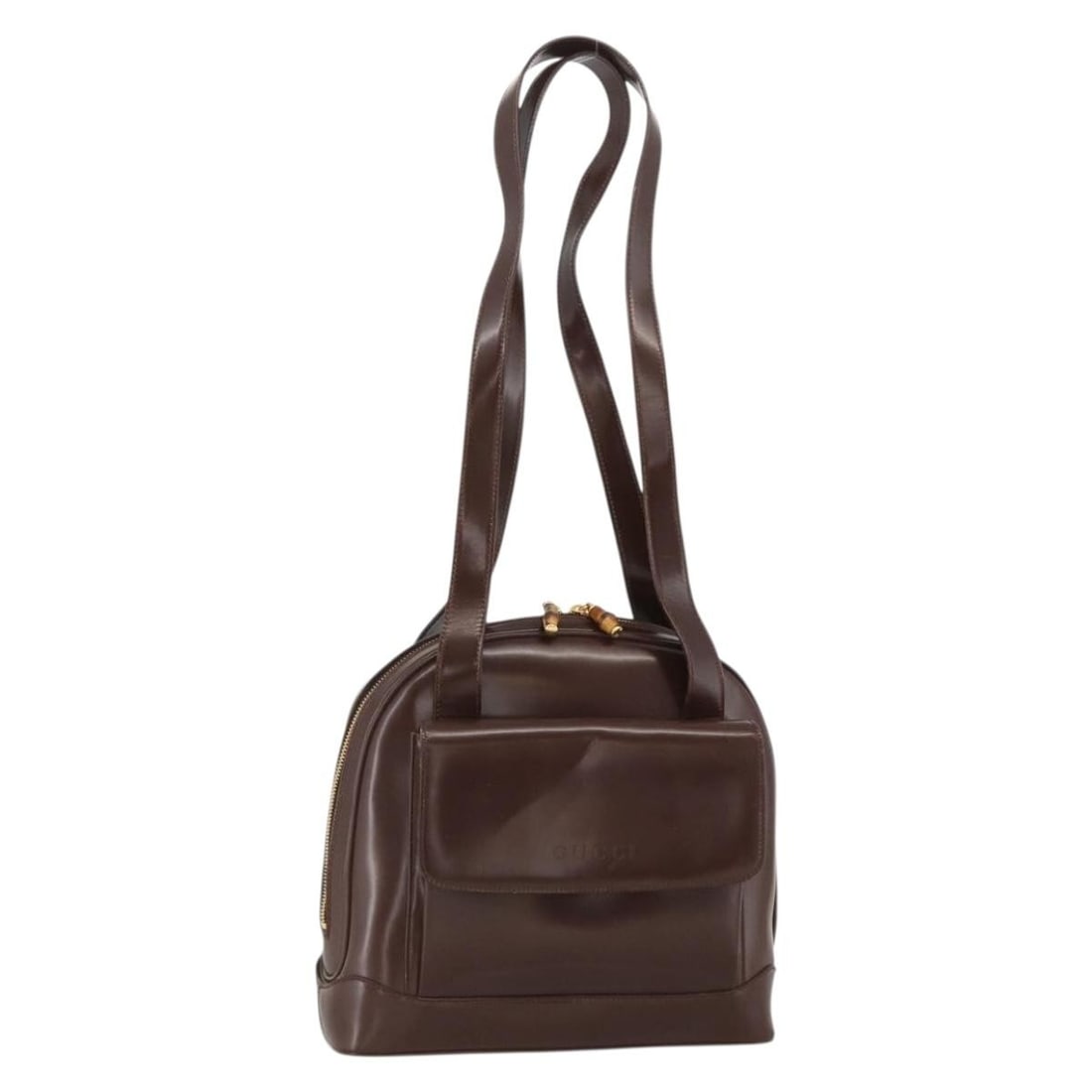Gucci Bamboo patent leather brown gold tote bag: Gucci Bamboo patent leather brown gold tote bag This GUCCI Bamboo Tote Bag is crafted from brown and gold patent leather and features a distinctive bamboo handle. Designed for women, it offers a spaci