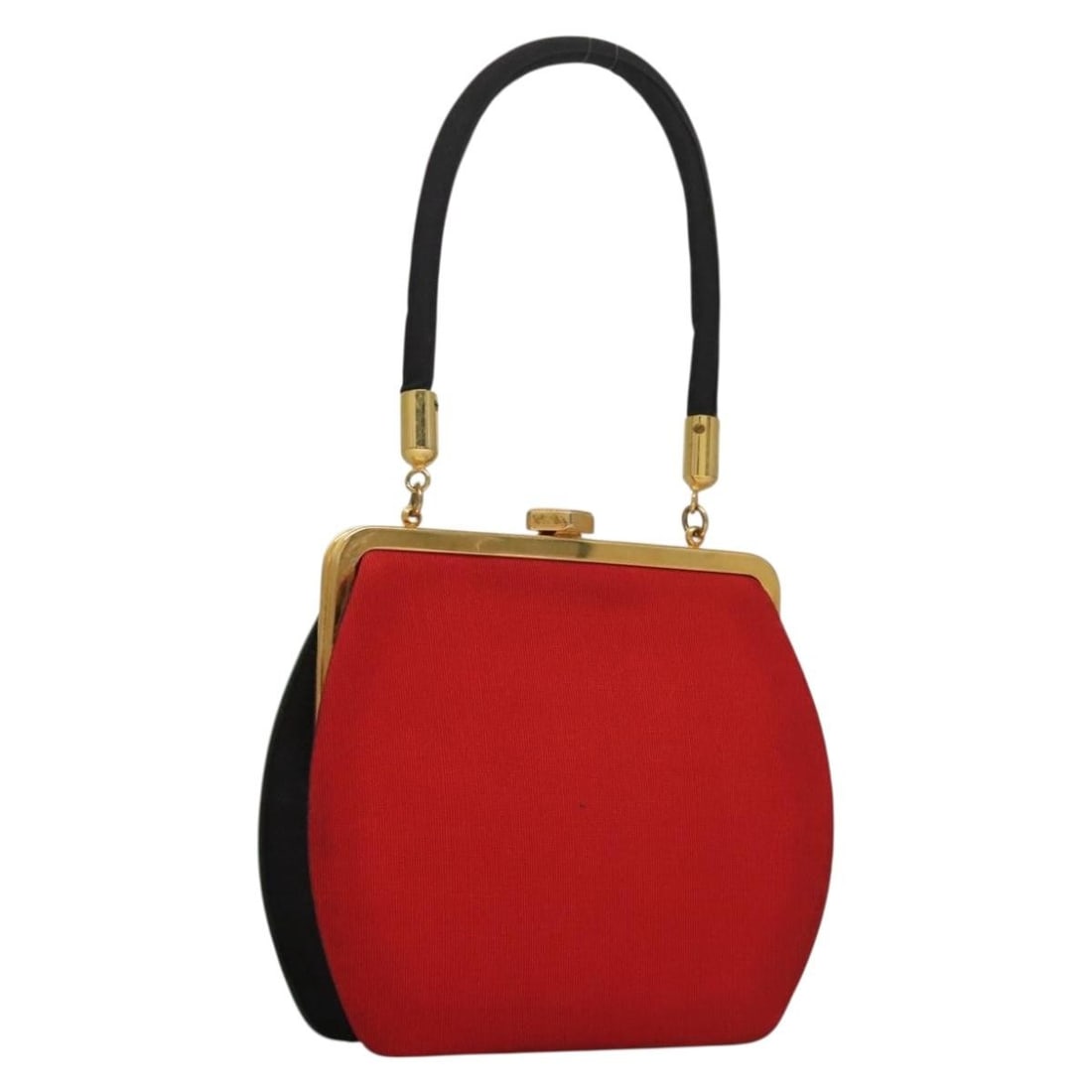 FENDI Red Nylon Hand Bag with Gold Tone Trim: FENDI Red Nylon Hand Bag with Gold Tone Trim FENDI hand bag in red and gold nylon, made in Italy. This women's handbag measures approximately 15 cm wide, 13 cm high, and 2 cm deep, with a handle drop 