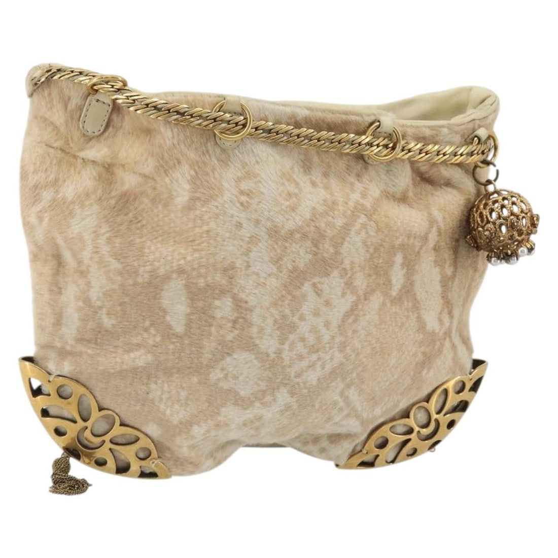 Chloe Harako Calf Skin Handbag Beige Gold Chain Accent: Chloe Harako Calf Skin Handbag Beige Gold Chain Accent Chloe purse chain handbag in beige and gold, made from unborn calf skin. It is a hand bag style item made in Italy and comes with the item shown 