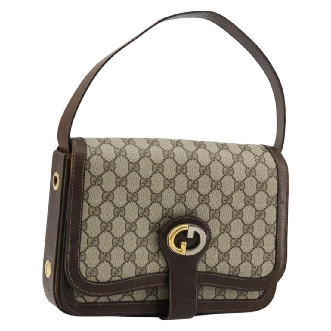Gucci Beige Gold GG Canvas PVC Shoulder Bag Italy: Gucci Beige Gold GG Canvas PVC Shoulder Bag Italy This GUCCI GG Supreme shoulder bag features a beige and gold color scheme with PVC leather and GG canvas materials. Designed for women, the bag is mad