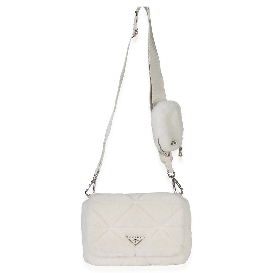 Prada shearling patchwork flap shoulder bag white - 2