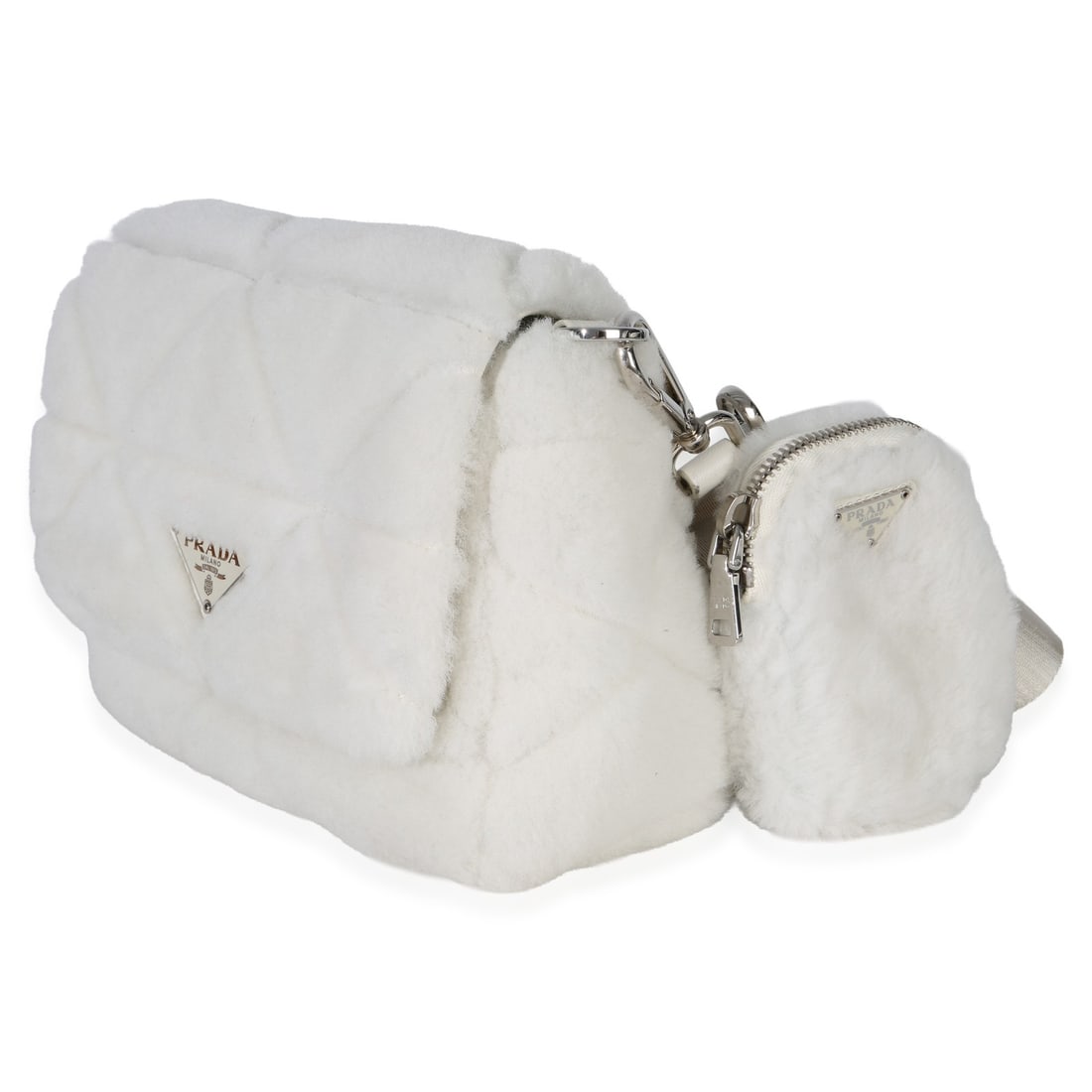 Prada shearling patchwork flap shoulder bag white - 4