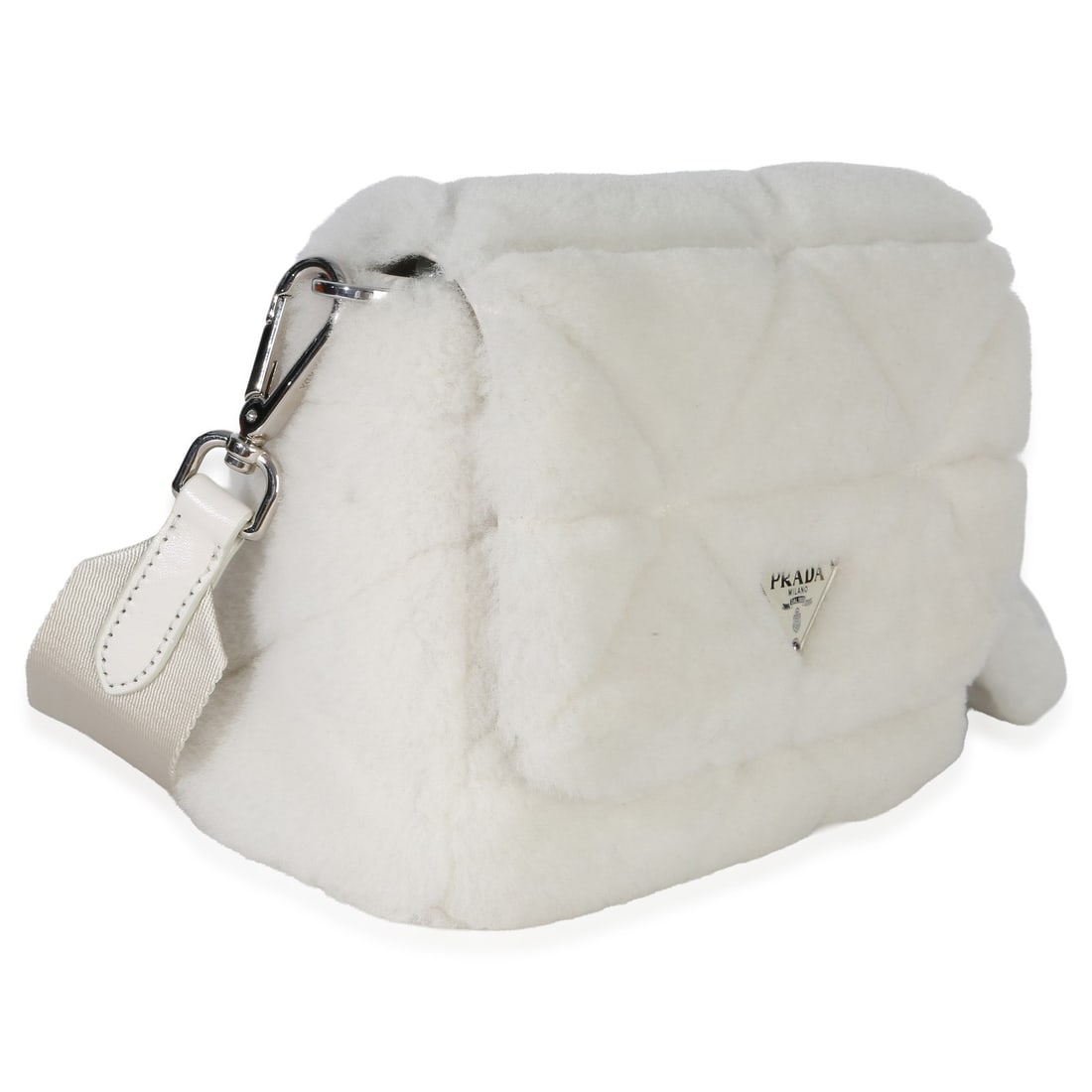 Prada shearling patchwork flap shoulder bag white - 5