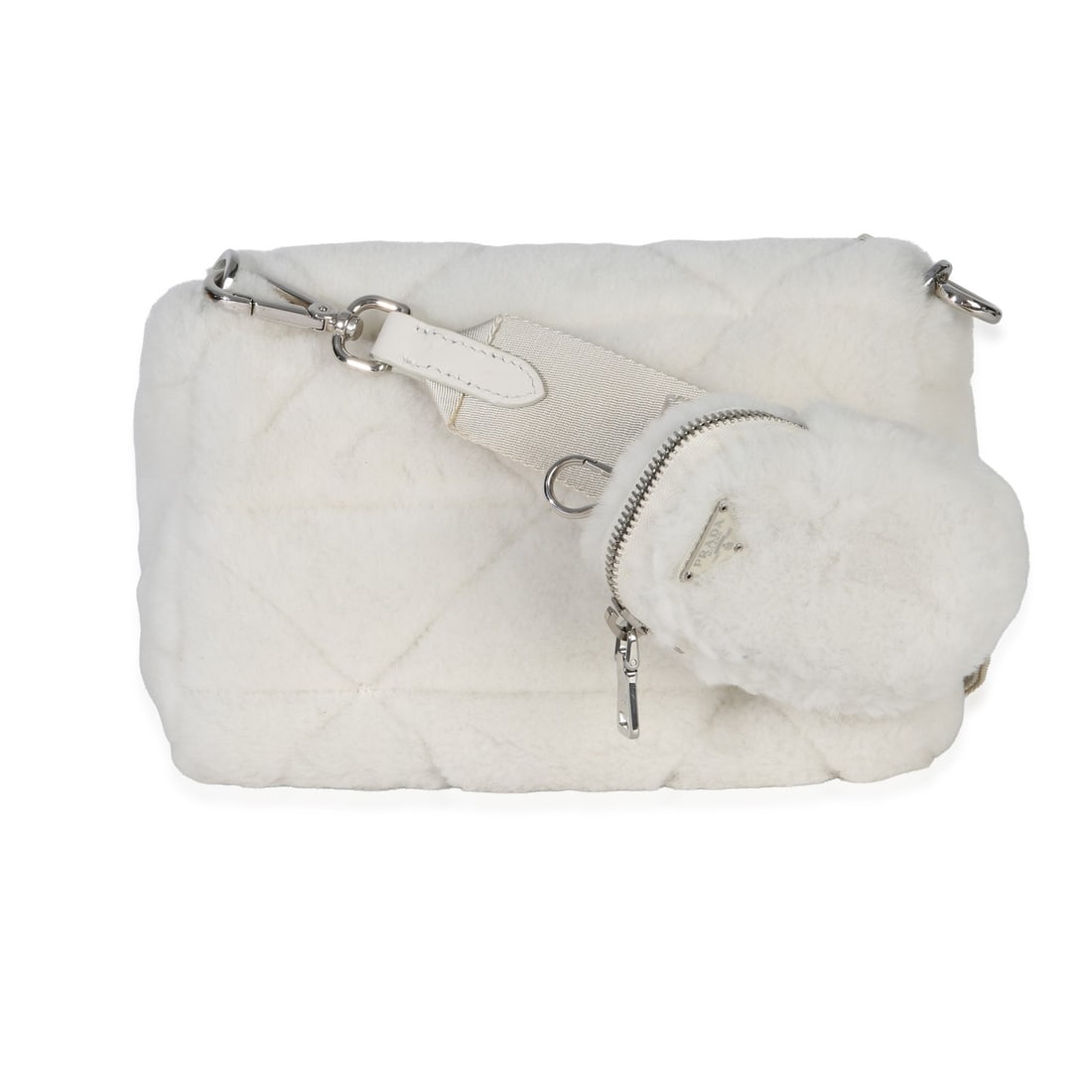 Prada shearling patchwork flap shoulder bag white - 6