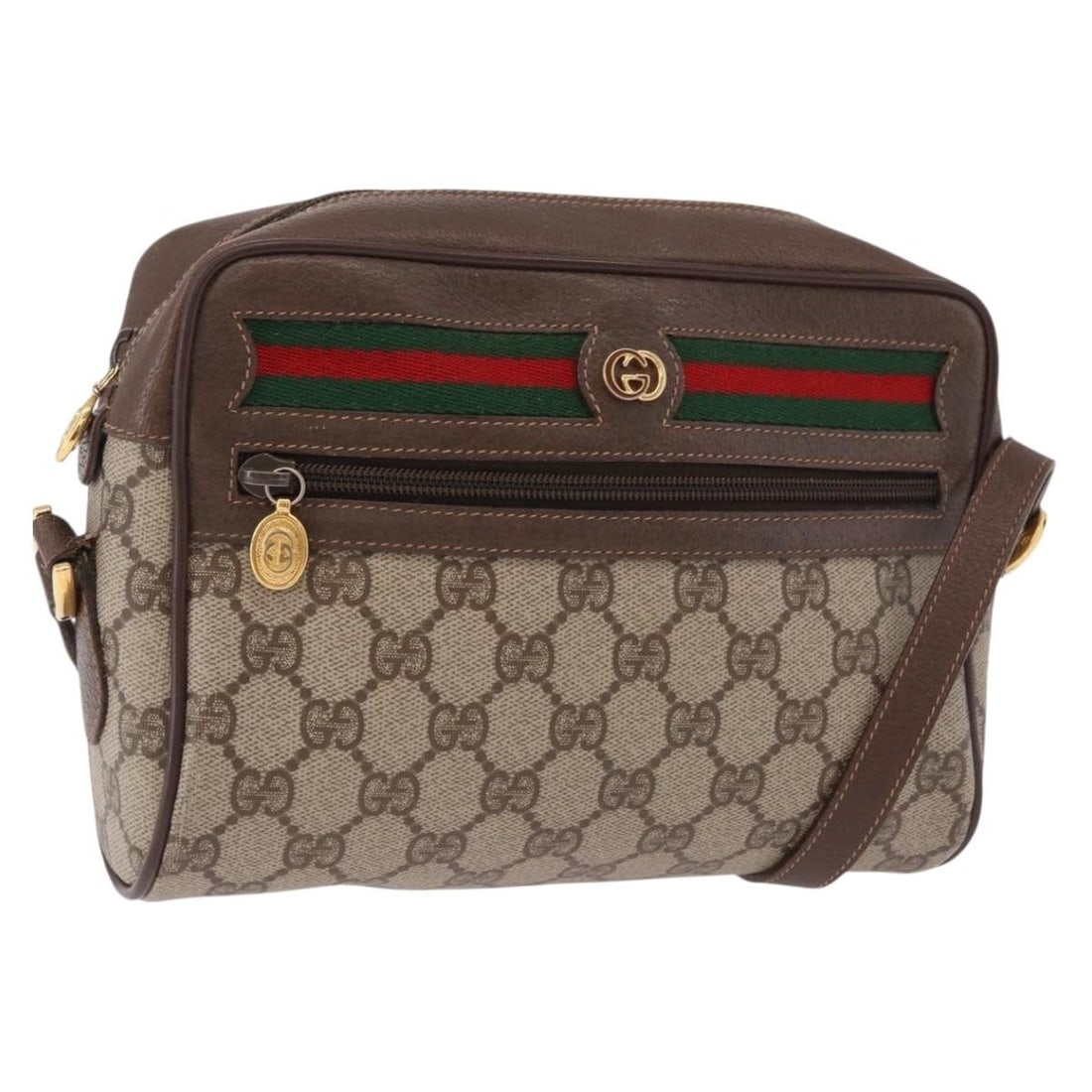 Gucci 56 01 087 GG Supreme PVC Leather Shoulder Bag Beige Gold: Gucci 56 01 087 GG Supreme PVC Leather Shoulder Bag Beige Gold This Gucci shoulder bag is crafted from PVC leather and GG canvas in a beige and gold colorway. It features a shoulder strap with an appr