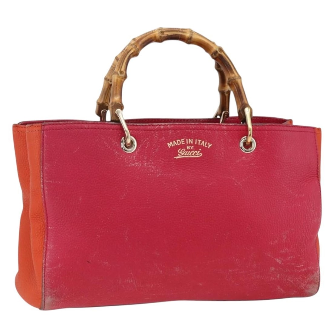 Gucci Pink Leather Bamboo Top Handle Shoulder Bag Gold Accents 323660 Italy: Gucci Pink Leather Bamboo Top Handle Shoulder Bag Gold Accents 323660 Italy This is a GUCCI Bamboo handbag crafted from pink leather with gold-tone accents. The bag features a bamboo handle and can be