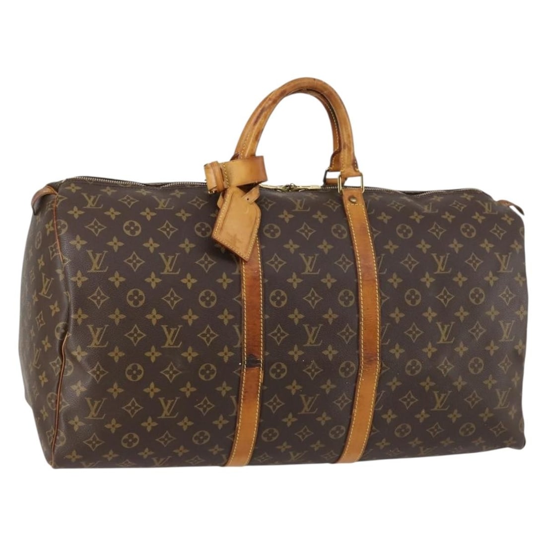 Louis Vuitton M41424 Keepall 55 Monogram Canvas Travel Boston Bag: Louis Vuitton M41424 Keepall 55 Monogram Canvas Travel Boston Bag Louis Vuitton Keepall 55 Boston bag in Monogram canvas, made in France. It comes with a name tag and powanie accessory. The bag is ide