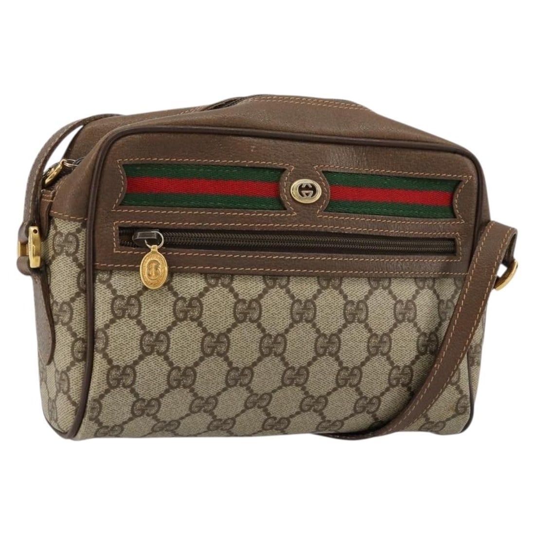 Gucci 56 02 087 Sherry Web GG Supreme PVC Shoulder Bag Beige Gold: Gucci 56 02 087 Sherry Web GG Supreme PVC Shoulder Bag Beige Gold Gucci GG Supreme Web Sherry Line shoulder bag in beige and gold, made in Italy. The bag is constructed from PVC leather and GG canvas,