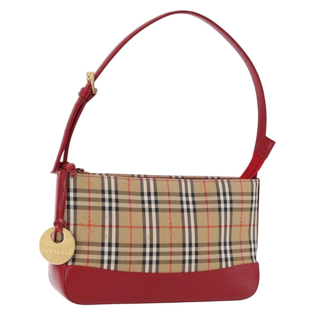 Burberry Nova Check Canvas Handbag Beige Gold Tone: Burberry Nova Check Canvas Handbag Beige Gold Tone Burberry Nova Check handbag in beige and gold canvas. The bag measures approximately W25cm x H15cm x D7cm, with a handle drop of approximately 20 to 