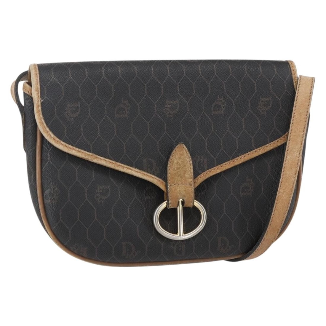 Christian Dior Honeycomb Canvas PVC Leather Shoulder Bag Black Gold: Christian Dior Honeycomb Canvas PVC Leather Shoulder Bag Black Gold A Christian Dior shoulder bag in black and gold, made from PVC leather and honeycomb canvas. It features a shoulder strap with an ap