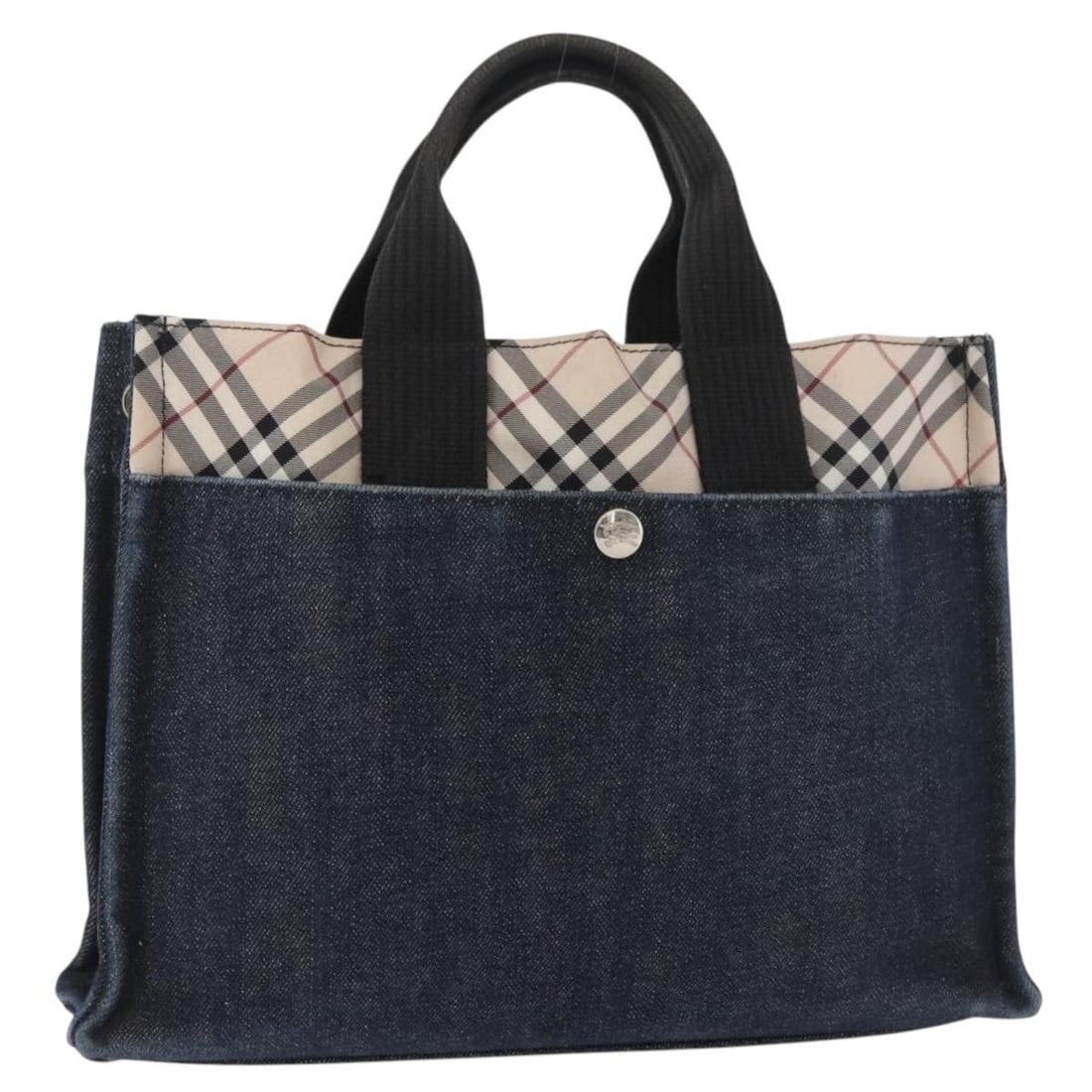 BURBERRY Blue Label Canvas Handbag Blue Silver Japan: BURBERRY Blue Label Canvas Handbag Blue Silver Japan Burberry Blue Label handbag in blue canvas with silver-tone accents. Made in Japan, this women's handbag is offered without the original box or dus