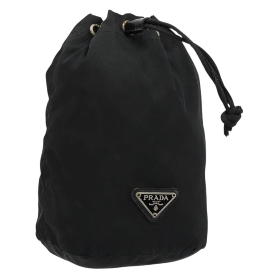Prada black nylon pouch bag silver trim Italy: Prada black nylon pouch bag silver trim Italy This PRADA pouch is crafted from black nylon with silver-tone details. Made in Italy, it is designed for women and features a compact silhouette with appr