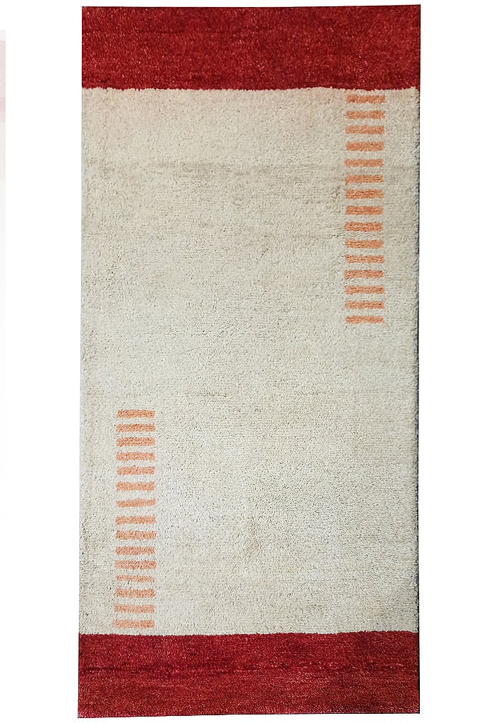 2.3 x 4.7 Hand-Knotted Contemporary Gabbeh Rug in Beige and Burgundy: 2.3 x 4.7 Hand-Knotted Contemporary Gabbeh Rug in Beige and Burgundy Free continental US Shipping Elevate your living space with this captivating 2' x 5' Contemporary Primitive Gabbeh Rug, thoughtfull