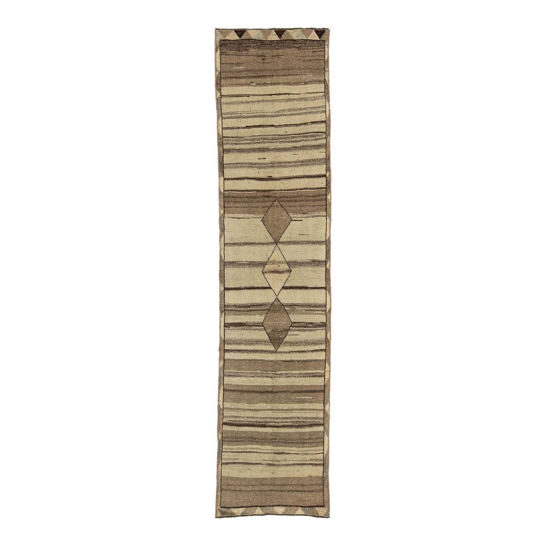 Gabbeh Wool Runner 2'3 x 9'10 Minimalist Tribal Tan: Gabbeh Wool Runner 2'3 x 9'10 Minimalist Tribal Tan This hand-knotted modern Gabbeh wool runner showcases a minimalist tribal design, featuring subtle color variations and simple geometric motifs insp