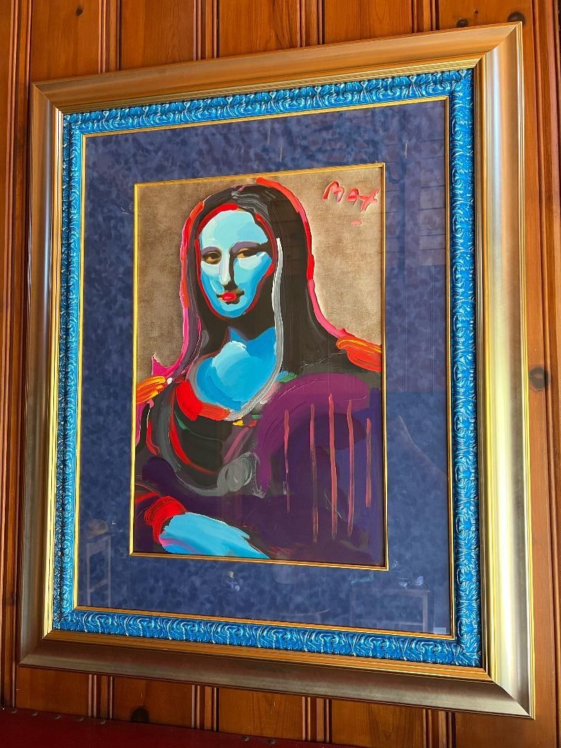 Peter Max Original Mona Lisa Painting with Letter from Siegfried & Roy: Peter Max Original Mona Lisa Painting with Letter from Siegfried & Roy This stunning original painting created by renowned artist Peter Max showcases his unique interpretation of the Mona Lisa. Produc