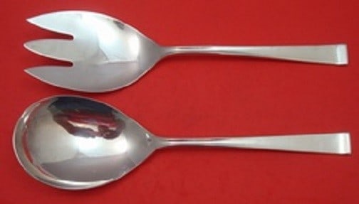 Gorham Theme Sterling Silver 2-Piece Salad Serving Set: Gorham Theme Sterling Silver 2-Piece Salad Serving Set This exquisite salad serving set by Gorham is crafted from high-quality sterling silver, showcasing the elegant 'Theme' pattern. The set includes