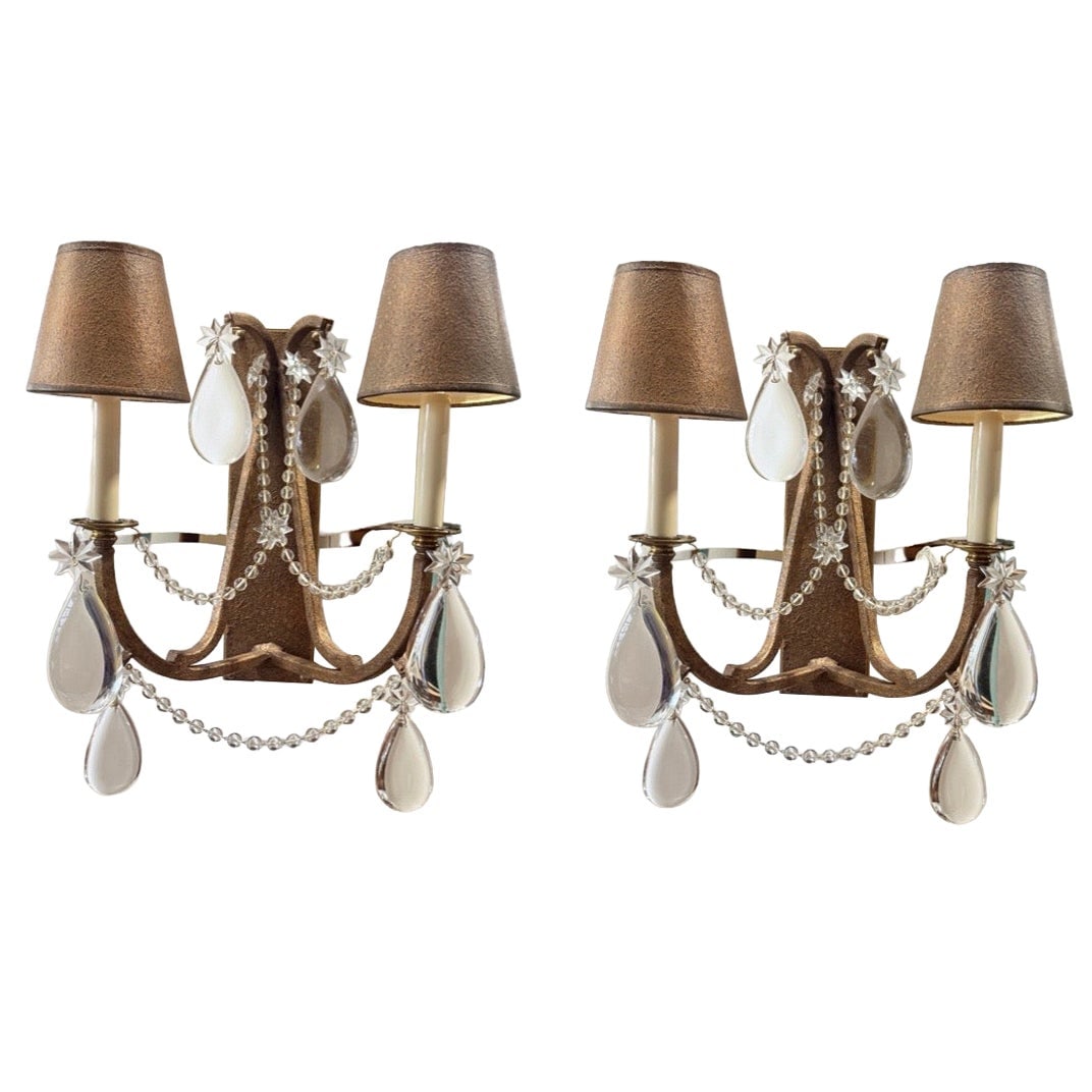 Set of 2 Hart Associates Modern Brass Glass Beaded Two-Light Wall Sconces (1 of 10)