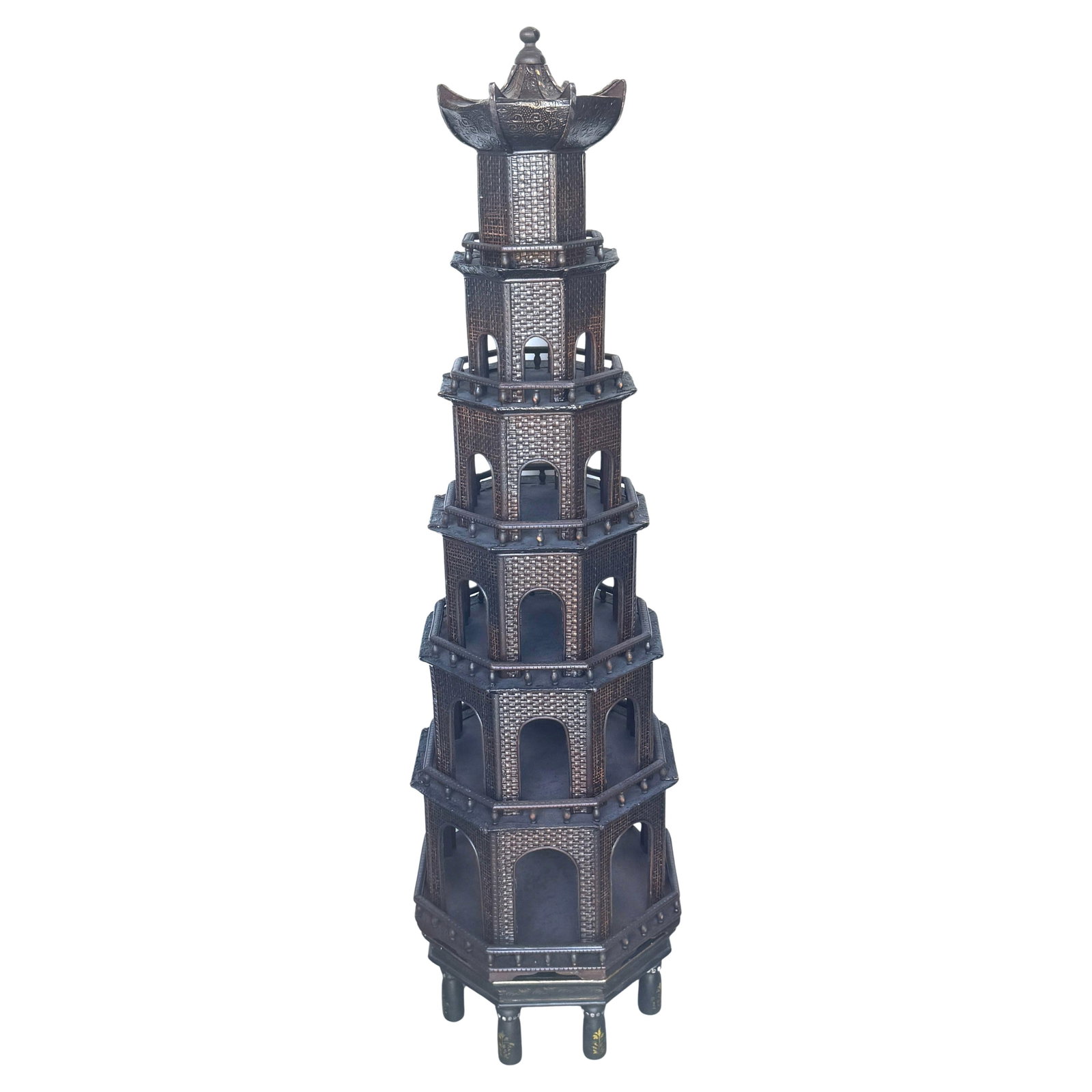 Rare 20th Century Anglo-Indian Painted Pagoda with Miniature Stand (1 of 17)