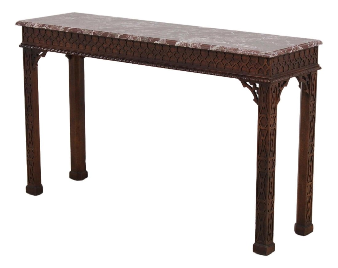 Henredon Chinese Chippendale Mahogany Console Table with Marble Top (1 of 10)