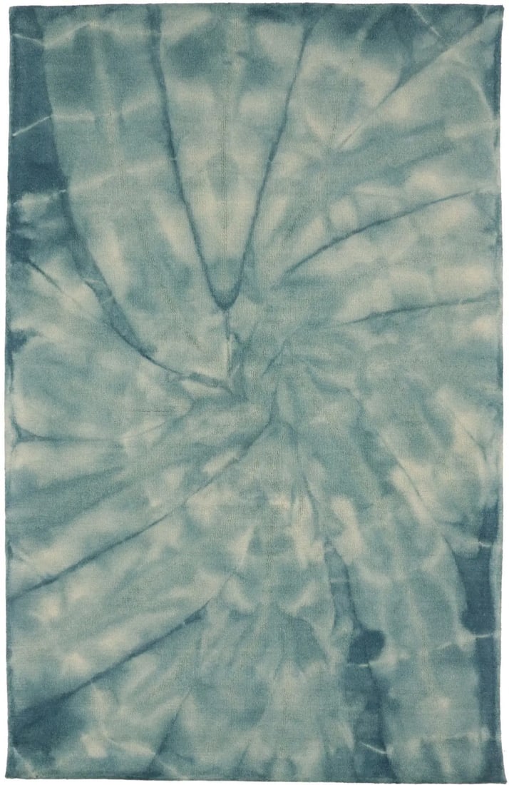 Modern Abstract Wool Area Rug 5x8 Dark Teal Hand-Tufted from India (1 of 14)