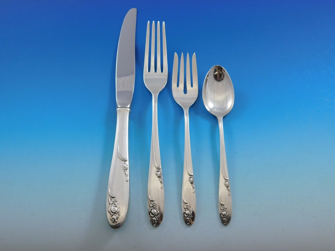 Rosecrest by Alvin Sterling Silver 4-Pc Dinner Place Setting: Rosecrest by Alvin Sterling Silver 4-Pc Dinner Place Setting Introducing the exquisite Rosecrest by Alvin sterling silver dinner place setting, a perfect addition to any dining collection. This 4-piec