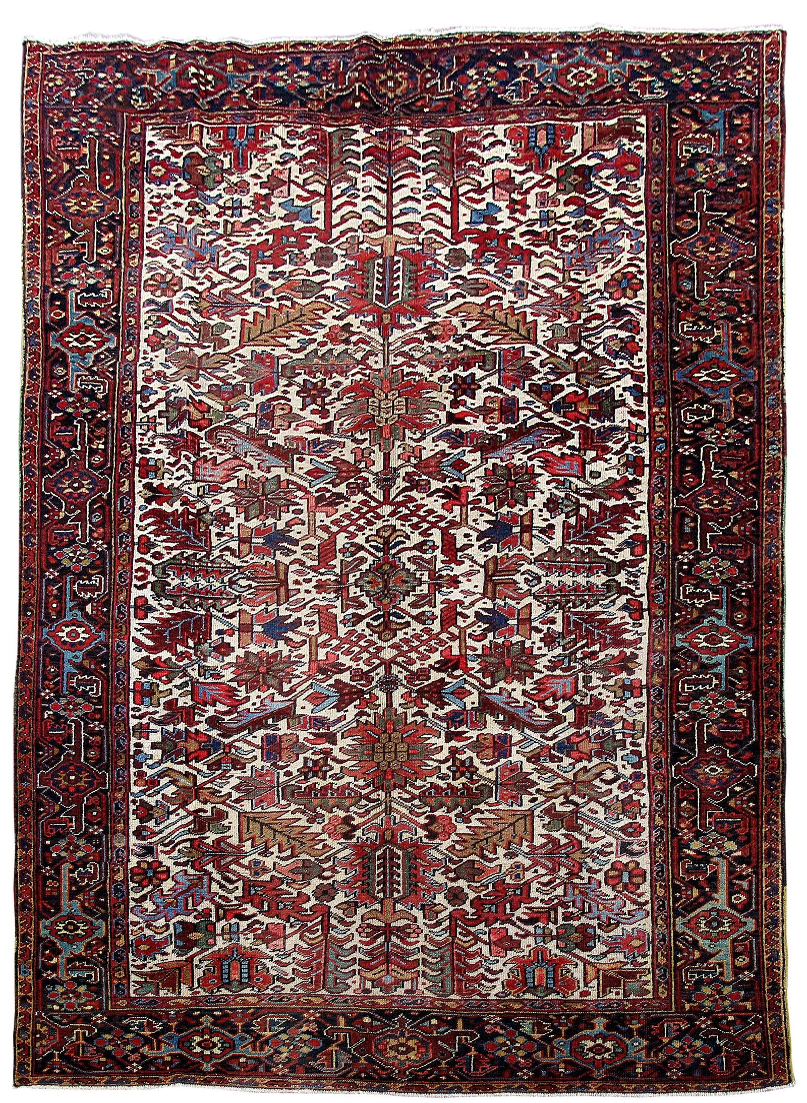 Ivory Persian Heriz Rug Handcrafted 7'10 x 10'9 Silk Like Pile: Ivory Persian Heriz Rug Handcrafted 7'10 x 10'9 Silk Like Pile Free continental US Shipping Enhance your living space with this exquisite handcrafted Red Persian Heriz Rug, measuring 7' 10" x 10' 9". 