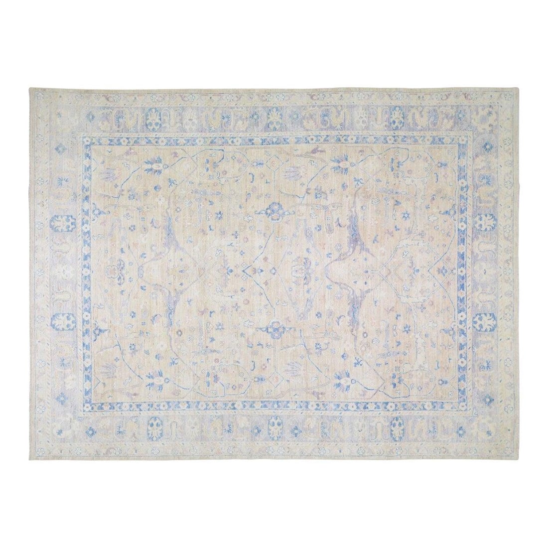 Handmade Oushak Area Rug in Organic Wool Light Gray 10'3 x 13'6: Handmade Oushak Area Rug in Organic Wool Light Gray 10'3 x 13'6 This Oushak hand-knotted rug features a soft texture and is crafted from organic wool. It displays natural colors in a light gray palett