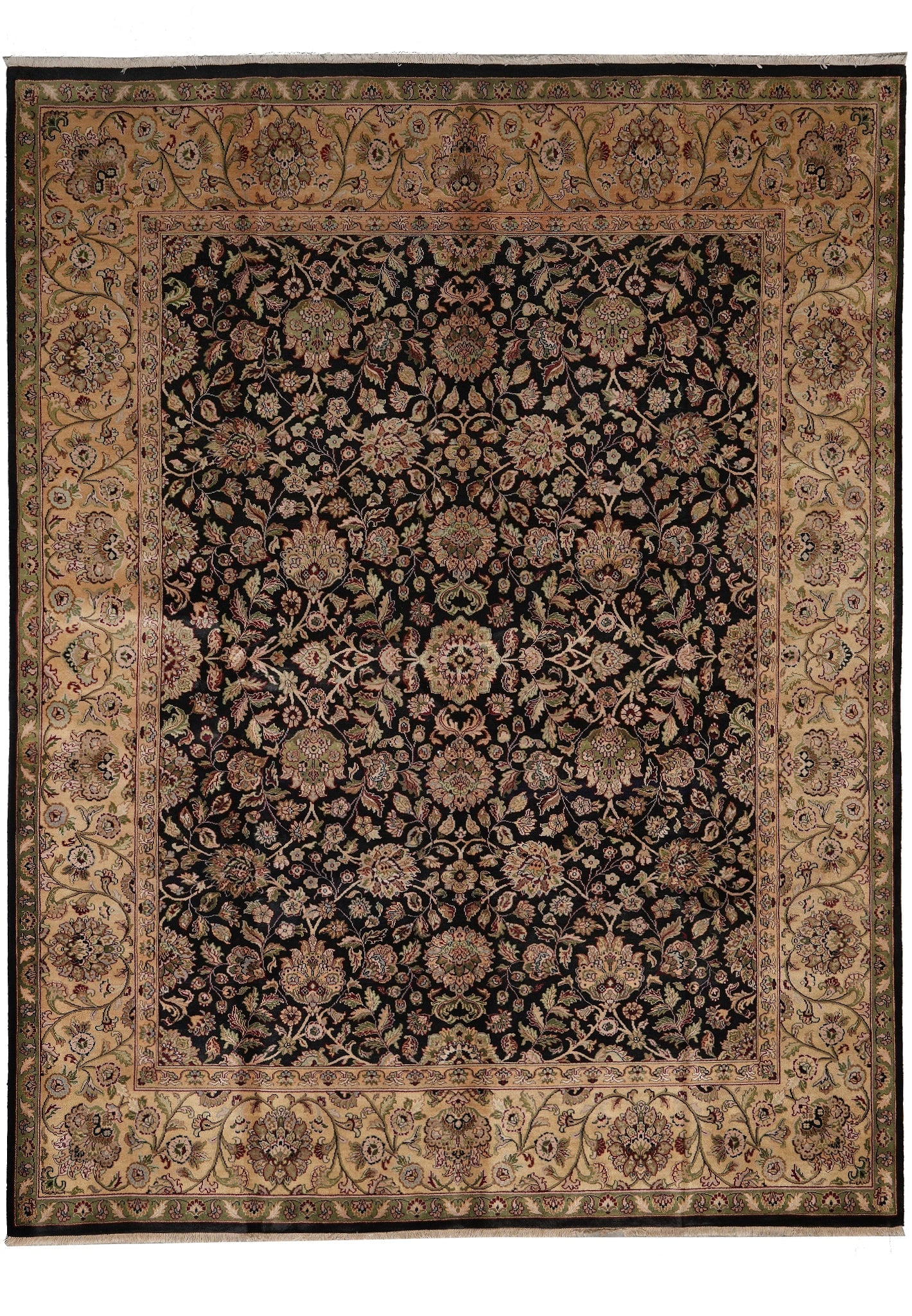 8 x 10.6 Handmade Pakistani Jaipur Style Wool Rug Black Gold: 8 x 10.6 Handmade Pakistani Jaipur Style Wool Rug Black Gold Free continental US Shipping This Jaipur-style handmade Pakistani area rug features a striking black and gold color combination with intric