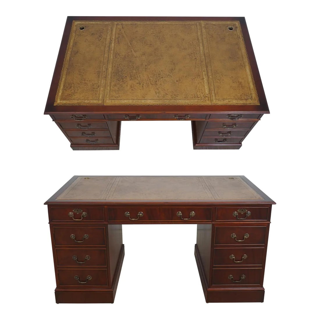 Mahogany Leather Top Executive Partners Desk 3 Piece Construction (1 of 10)